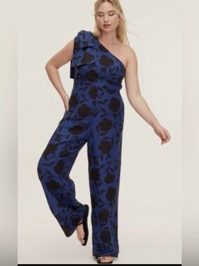 Kate Spade NEW YORK x TARGET ONE SHOULDER FLORAL ROSE BLUE BLACK JUMPSUIT  SZ 2